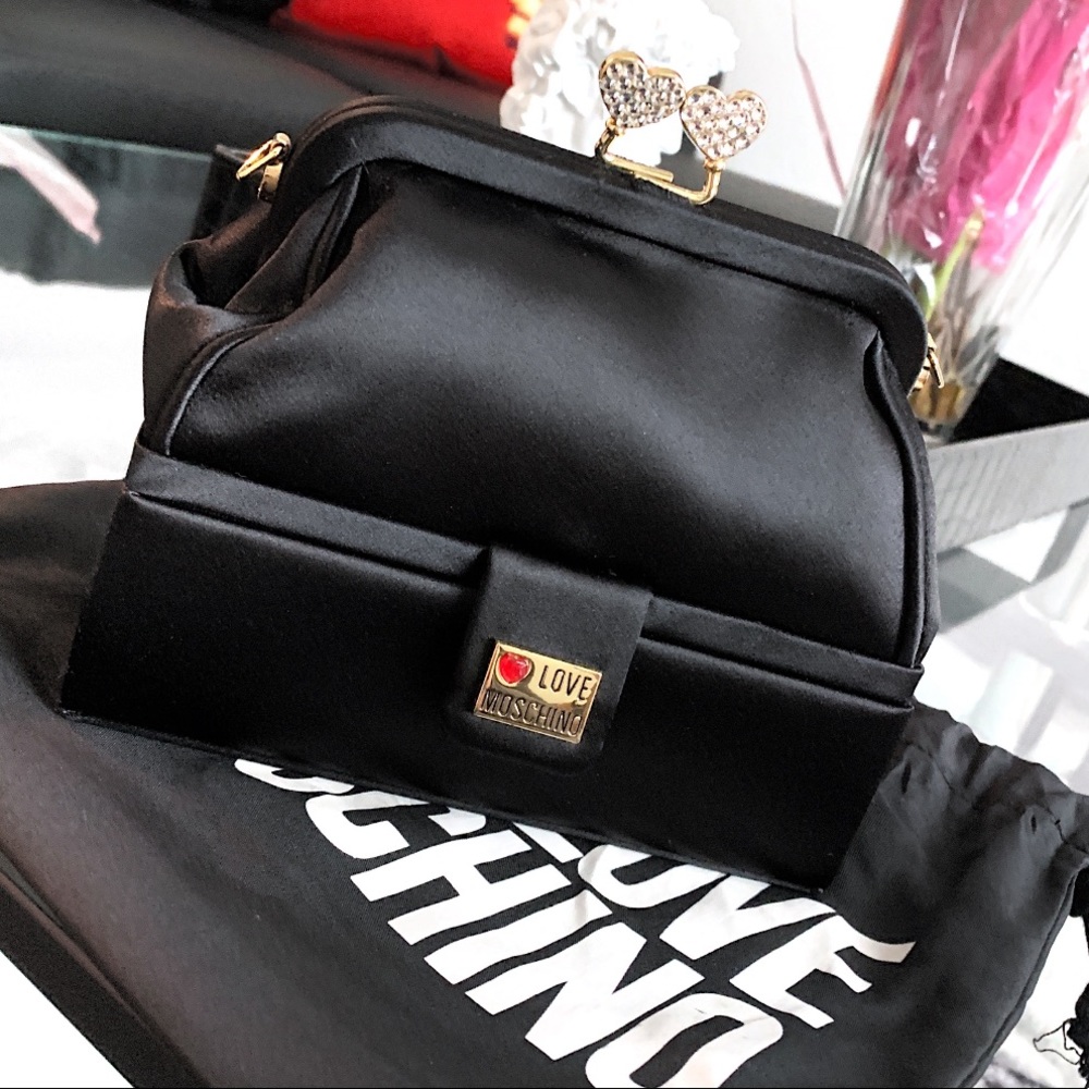 Love Moschino Satin Black Clutch Purse Designer